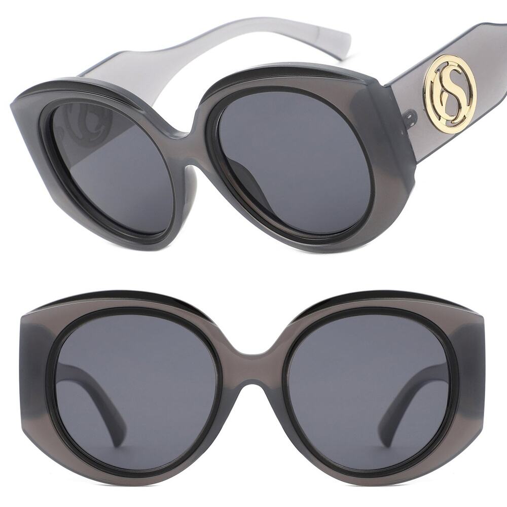 Sleek Gray Oversize Sunglasses Womens Modern Metal Accent Tinted Stylish Fashion